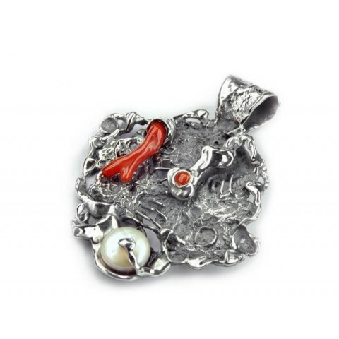 COLGANTE PLATA CONCORAL Y PERLA