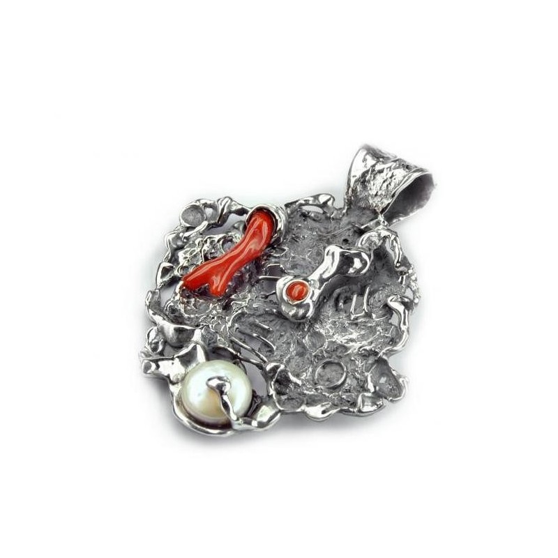 COLGANTE PLATA CONCORAL Y PERLA