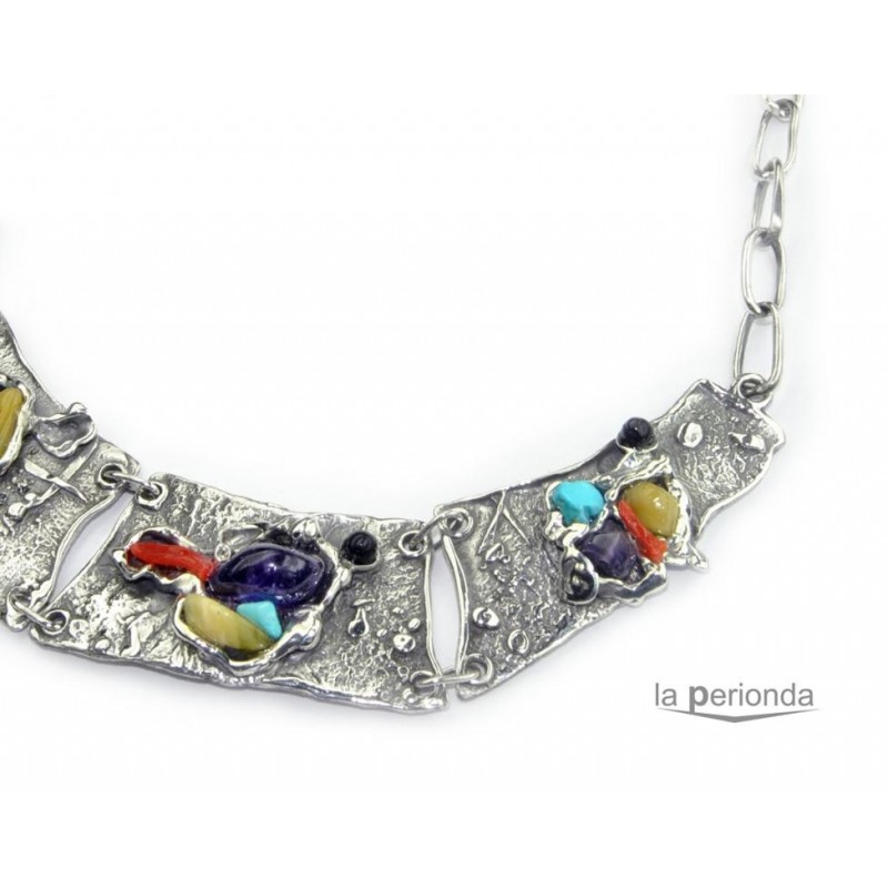 COLLAR PLATA BARROCO PIEDRAS NATURALES